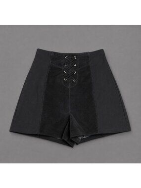 Vintage 90s/Y2K WILSONS Leather Womens L Black Tie-Front Shorts Suede/Cotton NWT